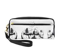 JaoXer Reusable Cosmetic Makeup Bag – Travel Toiletry Organizer, Full Design Wildlife Hand Drawn Bear Animal Print Leather Pouch for Women, Black, One Size