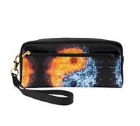 JaoXer Reusable Cosmetic Makeup Bag – Travel Toiletry Organizer, Full Design yin yang fire water Print Leather Pouch for Women, Black, One Size