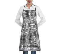 JaoXer Stylish Black & White Stripe Print Apron for Women and Men - Soft Unisex Chef Apron with Adjustable Pockets, Silver Sequin Sparkle Pattern, One Size