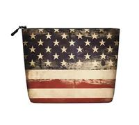 JaoXer Vintage American USA Flag Fake Hemp Makeup Bag, Toiletry Organizer - One Pack for Multiple Daily Uses, Business Trip Companion, Black, One Size