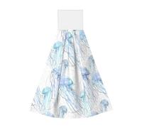 JaoXer Watercolor 3D Jellyfish Coral Velvet Hand Wipes Hanging Towel - Quick Dry Cleaning Cloths for Kitchen, Bathroom, Camping & More