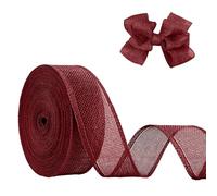 JaoZuyard Burgundy Burlap Ribbon 1-1/2 inch X 20 Yard Natural Linen Woven Ribbon DIY Handmade Wired Edging Production Wreath Holiday Decoration Gift Ribbons for Gift Wrapping Jute Linen Ribbons