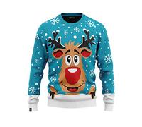 JAP Christmas - Christmas Jumper - Funny Christmas Sweater for Men, Women and Children - Rudolph The Reindeer - Turquoise - 3XL
