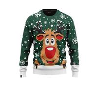 JAP Christmas - Christmas Jumper - Funny Christmas Sweater for Men, Women and Children - Rudolph The Reindeer - Green - M