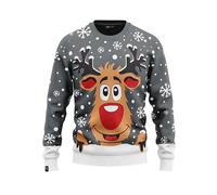 JAP Christmas - Christmas Jumper - Funny Christmas Sweater for Men, Women and Children - Rudolph The Reindeer - Grey - M
