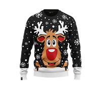 JAP Christmas - Christmas Jumper - Funny Christmas Sweater for Men, Women and Children - Rudolph The Reindeer - Black - 5XL