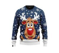 JAP Christmas - Christmas Jumper - Funny Christmas Sweater for Men, Women and Children - Rudolph The Reindeer - Blue - L