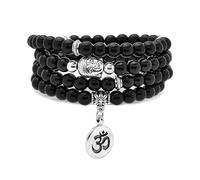 Japa Mala Beads 108 Bracelet, Buddha Charm Necklace with OM Yoga Symbol Charm for Men or Women, 6mm, Stone, no gemstone