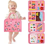 Japace Busy Board for Toddler, Baby Sensory Busy Book Montessori Toys for 1 2 3 4 Year Old Boys Gifts, Activity Board for Learning Fine Motor Skills Preschool Educational Toys (Pink)
