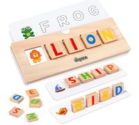 Japace Match and Spell, Wooden Letters Puzzle Word Flash Cards Spelling Aids Phonics Games for Children Age 2+, Alphabet Toys Montessori Educational Learning Toys