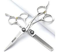 Japan 440C 5.5/6 inch Hair Professional Stylist Bearing Scissors - Salon Studio Modeling Tools - Thinning Scissors (5.5 inches, 2 Pieces-A)