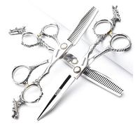 Japan 440C 5.5/6 inch Hair Professional Stylist Bearing Scissors - Salon Studio Modeling Tools - Thinning Scissors (6 inches, 3 Pieces-B)
