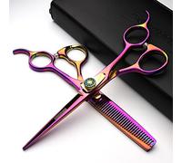 Japan 6 inch Popular Hairdresser Scissors Hairdresser Studio Professional Modeling Tools Cutting Scissors + thinning Scissors Set Purple Spring (2pcs)