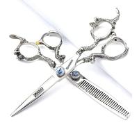 Japan 6inch Hair Profession Stylist Scissors Hair Salon Studio Professional Modeling Tools Cutting Scissors +Fish Bone thinning Scissors (6 inches, 2 Pieces-A)