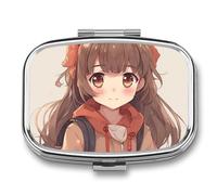 Japan Anime Pill Box, 2 Compartment Medicine Pill Case, Portable Pill Organizer for Pocket Or Purse Decorative Metal Medicine Vitamin Organizer