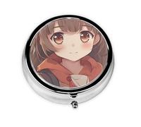 Japan Anime Pill Box with Mirror, 3 Compartment Small Pill Case for Purse Or Pocket Mini Metal Pill Holder Travel Weekly Medicine Tablet Vitamin Holder Organizer Travel Gifts