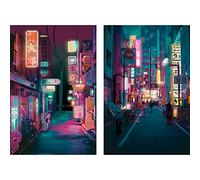 Japan Art Poster Set of 2 - Japanese Print Artwork on Canvas Roll - Tokyo Anime Wall Art Picture Gift - Preppy Night City Wall Decor Poster for Room Aesthetic Bedroom Kitchen Living UNFRAMED 11x14