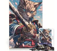 Japan Bengal Cat Samurai 1000 Piece Jigsaws for Teenagers Puzzle Brain Skill Firm Joint Pattern Build Art Display (50x75cm)