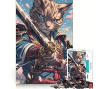 Japan Bengal Cat Samurai Jigsaw Puzzles for Adults 1000 Pieces Cognitive Skill Bright Color Fun Challenge Perfect Decor (38x26cm)