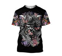 Japan Cartoon Samurai Armor Tattoo T-Shirt 3D Print Japanese Culture Art Summer Ultra-Thin Short Sleeves for Men and Women,Oni and Dragon,7XL