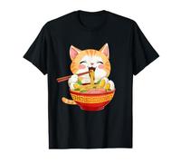 Japan Cat Eating Ramen Noodle - Kawaii Anime Style Value Graphic T-Shirt