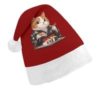 Japan Cat Eating Sushi Christmas Hats Patterned Santa Hat New Year Festive Holiday Party Supplies Adult