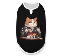 Japan Cat Eating Sushi Dog Shirts Patterned Pet Clothes Tank Top Sleeveless T-Shirt for Cats Puppy L