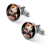 Japan Cat Eating Sushi Shirt Cufflinks Round Cuff Links for Business Wedding Party Father's Day Gift 1.7cm