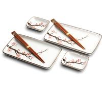 Japan Cat & Koi Sushi Plate Set, Sushi Crockery Set, 6-Piece Sushi Set for 2 People, Sushi Plates, Bowls and Chopsticks in Various Asian Animal Designs, Made in Japan (Sakura)
