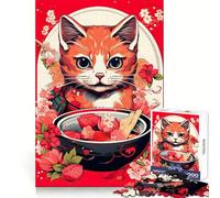 Japan Cat Ramen Ruby Art Jigsaw Puzzles for Teenagers 1000 Piece Brain Exercise DIY Fun Family Game Art Display (38x26cm)