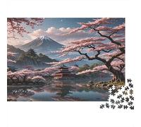 Japan Cherry Mountain 1000pcs Jigsaw Puzzles for Adults 14+, Non-Reflective Paper, Mt Fuji Cherry Blossom, Fun Entertainment, Brain Teaser for Memory & Focus, Ideal Home Wall Art Decor 52x38cm/1000pc