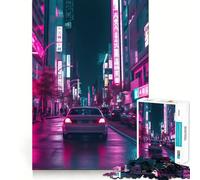 Japan City Synthwave Jigsaw Puzzles for Adults 1000 Pieces Creative Play True Detail Real Challenge Art Decor (50x75cm)