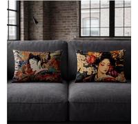 Japan Cushion Covers 12 x 20, Waterproof Pillow Cases 12 x 20 2 Pack Double-Sided Printing Geisha Decorative Cushion Covers, Throw Pillow Cases for Bed Sofa Spring Room Decor Gifts for Women JBZT-5770