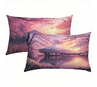 Japan Cushion Covers 50 x 70 cm, Linen Pink Cushions Waterproof Outdoor, Soft Comfort Decorative Throw Pillowcases for Sofa, Bed, Patio, Living Room - Set of 2 Pillow Covers, Ideal Home Decor S6-145