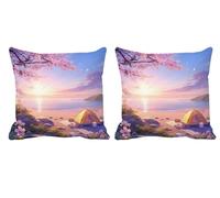 Japan Cushion Covers 50x50cm Outdoor Cushions Waterproof Velvet Square Throw Pillow Covers with Invisible Zipper Decorative Pillows for Sofa Patio Bench Garden Autumn Decorations,Set of 2 Flower -T869