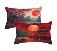 Japan Cushion Covers 50x70cm Rectangle Cushion Covers Landscape Pillow Cases 2 Pack Double Sided Velvet Decorative Pillows with Lnvisible Zipper for Bed Farmhouse Autumn Decor Gifts for Women,Model100