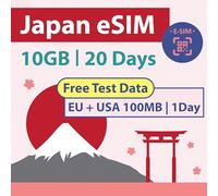 Japan Data ONLY eSIM Card 20 Days | 10GB of 5G LTE Internet Data | FREE Test Data 100MB/1Day in Europe | Travel eSIM Card | Dual Local Japan Carriers, Softbank & KDDI |短期帰国・短期来日最適・安心日本語サポート