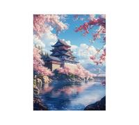 Japan Diamond Art Kits Adults with Diamond Art Accessories, Color Crystal Gem Crafts Kits for Kids, Cherry Blossoms Rhinestones Paint by Numbers on Canvas 16x12in, Wall Artwork Home Decor 258-0466