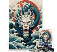 Japan Dragon Sea Wave Fury Jigsaw Puzzles 1000 Pieces Recall Boost Clean Connection Real Challenge Xmas Gift (38x26cm)