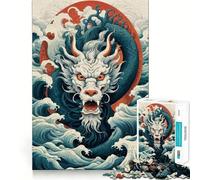 Japan Dragon Sea Wave Fury Jigsaw Puzzles 1000 Pieces Recall Boost Clean Connection Real Challenge Xmas Gift (38x26cm)