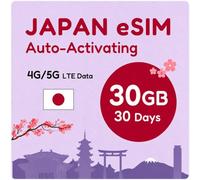 Japan eSIM 30 Days 30GB | Get eSIM in Hours | Auto Activating | Refillable Plan | 5G Network with Tethering/Hotspot/Internet Sharing | Data Only, No Voice Calls | 24x6 Support