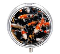 Japan Fancy Carp Fishes Pill Box Cute Round Pill Box 3 Compartment Decorative Pocket Purse Portable Mini Travel Medicine Tablet Vitamin Fish Oil Holder Organizer Pill Case