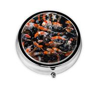 Japan Fancy Carp Fishes Print Mini Metal Pill Box 2.0x2.0x0.7 in Round Travel Medicine Pill Organizer Box for Purse Pocket