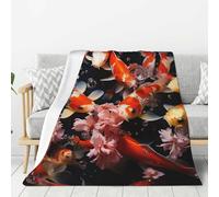 Japan Fancy Carp Fishes Throw Blanket for Couch Fuzzy Plush Lightweight Throws Super Soft Flannel Blankets for Bed Warm Cozy Microfiber Blanket for Sofa Office Travel All Season Blankets 50"x40"
