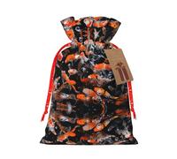 Japan Fancy Koi Carp Fishes Christmas Canvas Gift Bag With Drawstring,Reusable Personalizedgift Bag