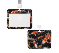 Japan Fancy Koi Carp Fishes Id Badge Holder with Lanyard Waterproof Key Card Holder Case Id Card Protector with Clear Id Window Name Tags for Women Men Work Office Doctor Nurse