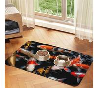 Japan Fancy Koi Carp Fishes Pet Feeding Mat Absorbent Pu Leather Dog Cat Food Mats Contain Spills Protects Floors, Anti-Slip Rubber Backing Dog Bowl Mats Easy Clean Pet Placemats 30x45cm