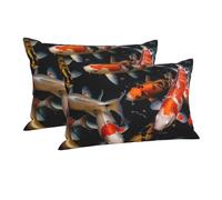 Japan Fancy Koi Carp Fishes Pillow Case Queen 14"x20" Cooling Pillowcase Luxury Fuzzy Pillow Cover Ultra Soft Breathable Pillowcases with Zipper Closure Decorative Cushion Case for All Seasons