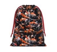 Japan Fancy Koi Carp Fishes Printing Drawstring Gift Bag With Red Ribbon Soft Stylish For Christmas Halloween Fits Card Candies