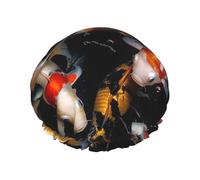 Japan Fancy Koi Carp Fishes Shower Cap for Women Double Layers Thick Hair Caps Reusable Waterproof Bath Caps with Elastic Band Hair Hat Washable Shower Hat for Men Women Spa Salon